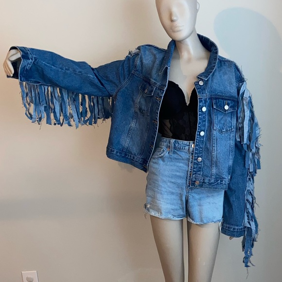 Azalea Wang Plus Denim Fringe Jacket - Picture 3 of 10